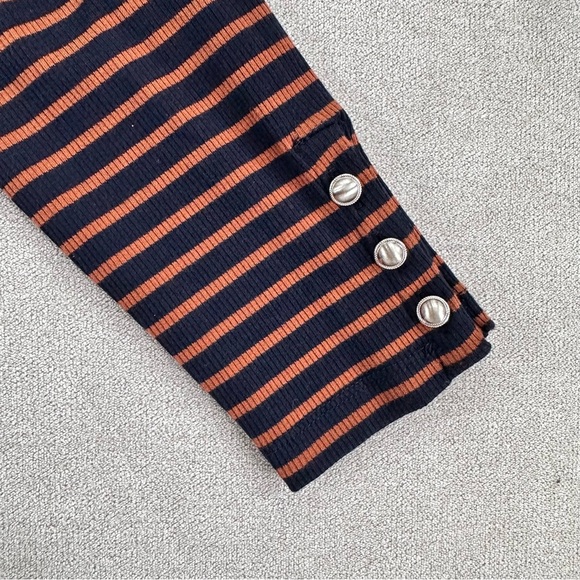 Talbots striped turtleneck with puffed shoulders. Navy/Brown. Size small. - Picture 4 of 8